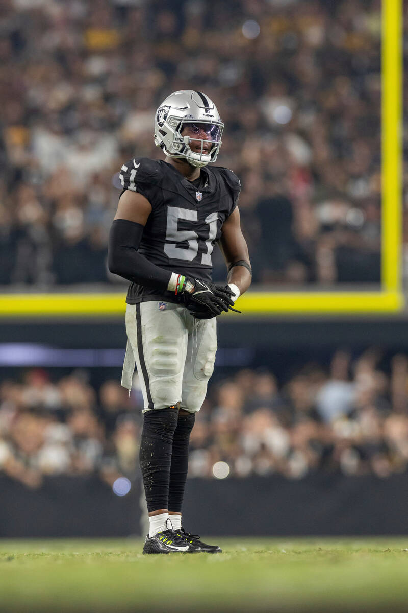 Las Vegas Raiders linebacker Malcolm Koonce (51) against the Pittsburgh Steelers in an NFL foot ...