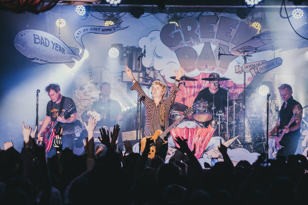 Green Day performs at Fremont County Club in downtown Las Vegas on Thursday, Oct. 19, 2023. (Gr ...