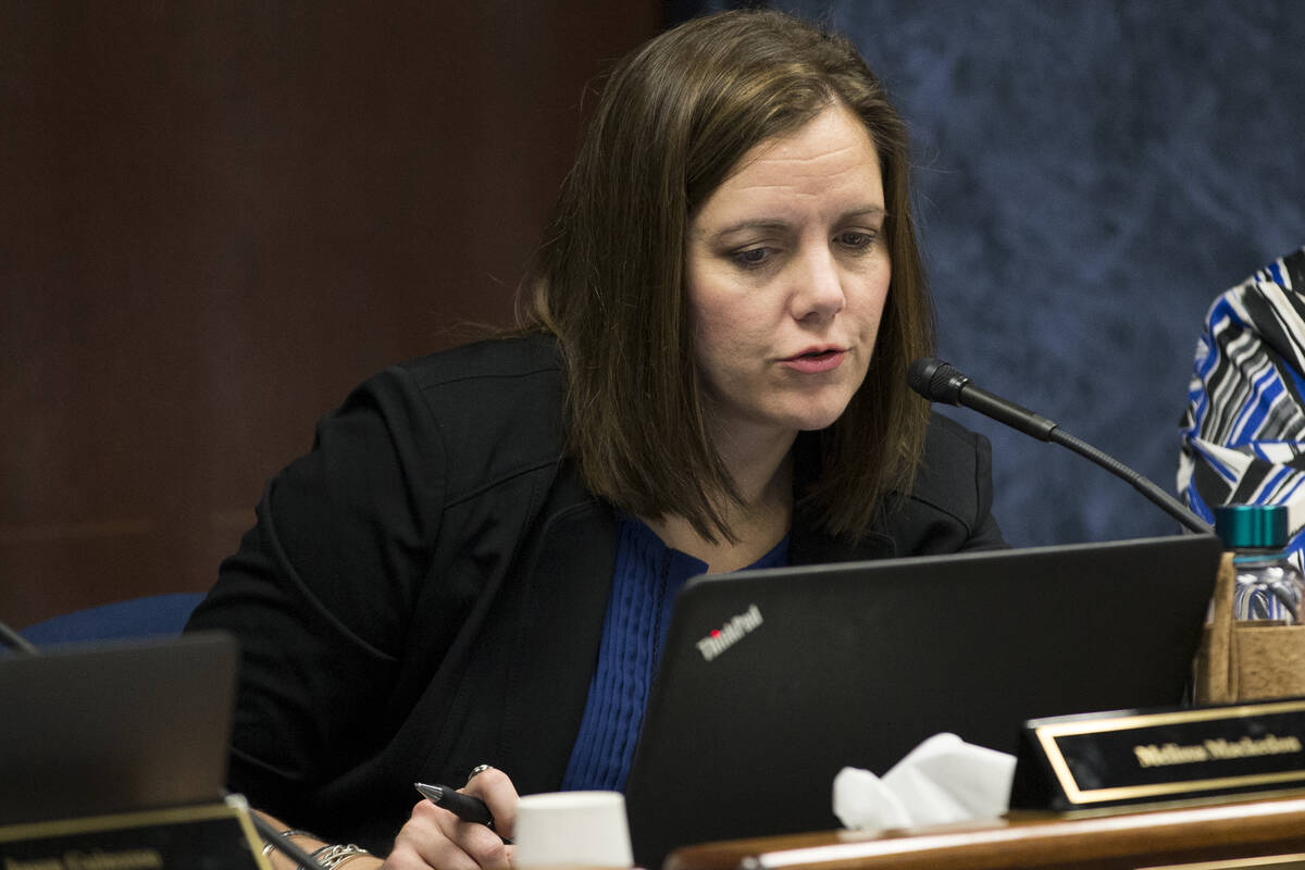 Board member Melissa Mackedon during a Nevada State Public Charter School Authority board meeti ...