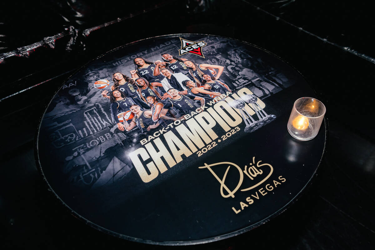 The Las Vegas Aces team photo is shown on a VIP table at Drai's Nightclub at Cromwell on Friday ...