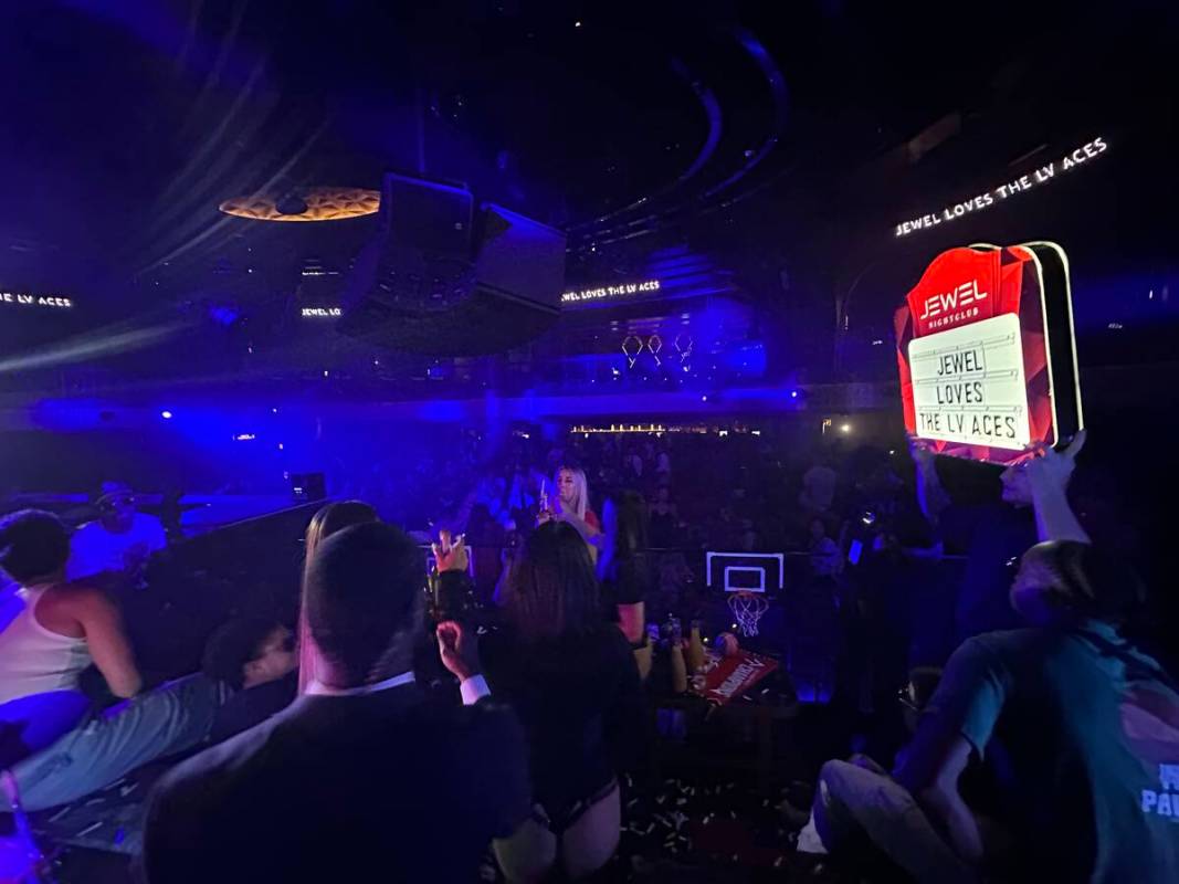 A look at the Aces' victory celebration at Jewel Nightclub at Aria on Saturday, Oct. 21, 2023. ...