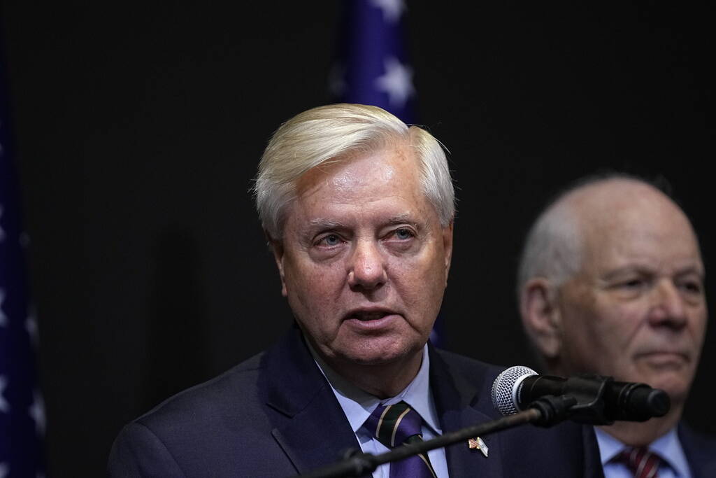 U.S. Senator Lindsey Graham, R-S.C., speaks at a press conference in Tel Aviv, Sunday Oct. 22, ...