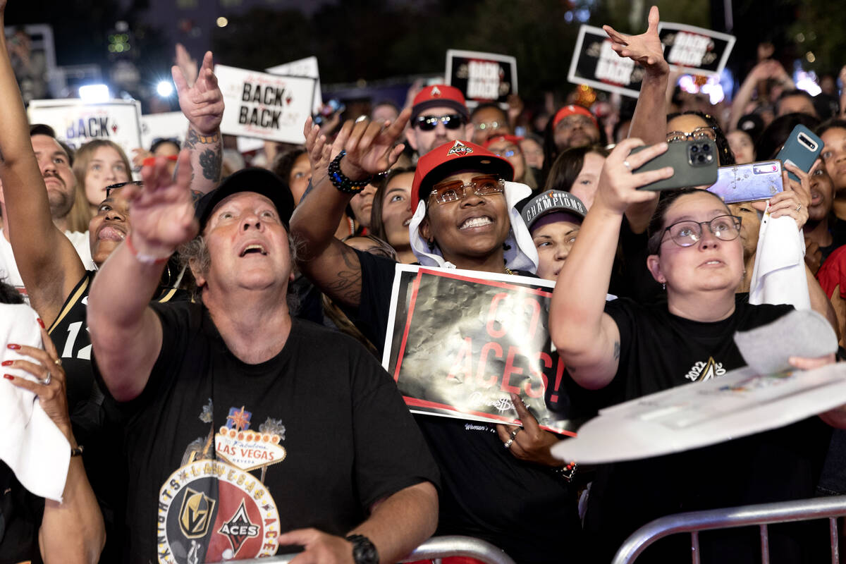 The Las Vegas Aces fans celebrate the team’s WNBA basketball championship win against th ...