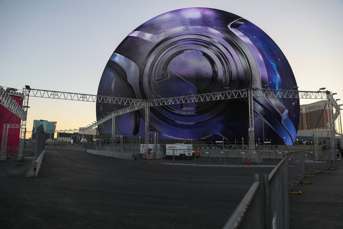 The Sphere is surrounded by construction for the Formula 1 Las Vegas Grand Prix, as seen on Fri ...