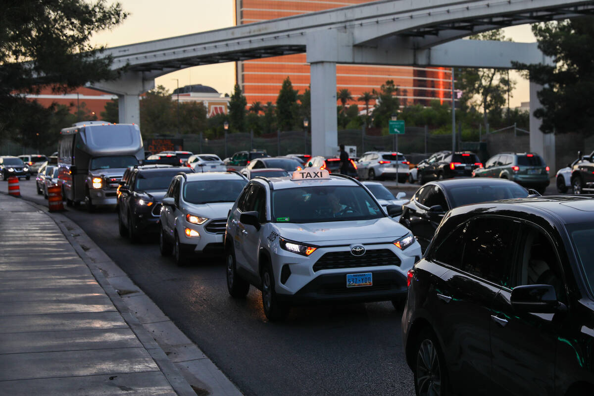 Traffic is backed up on both eastbound and westbound Sands Avenue near the Sphere as constructi ...