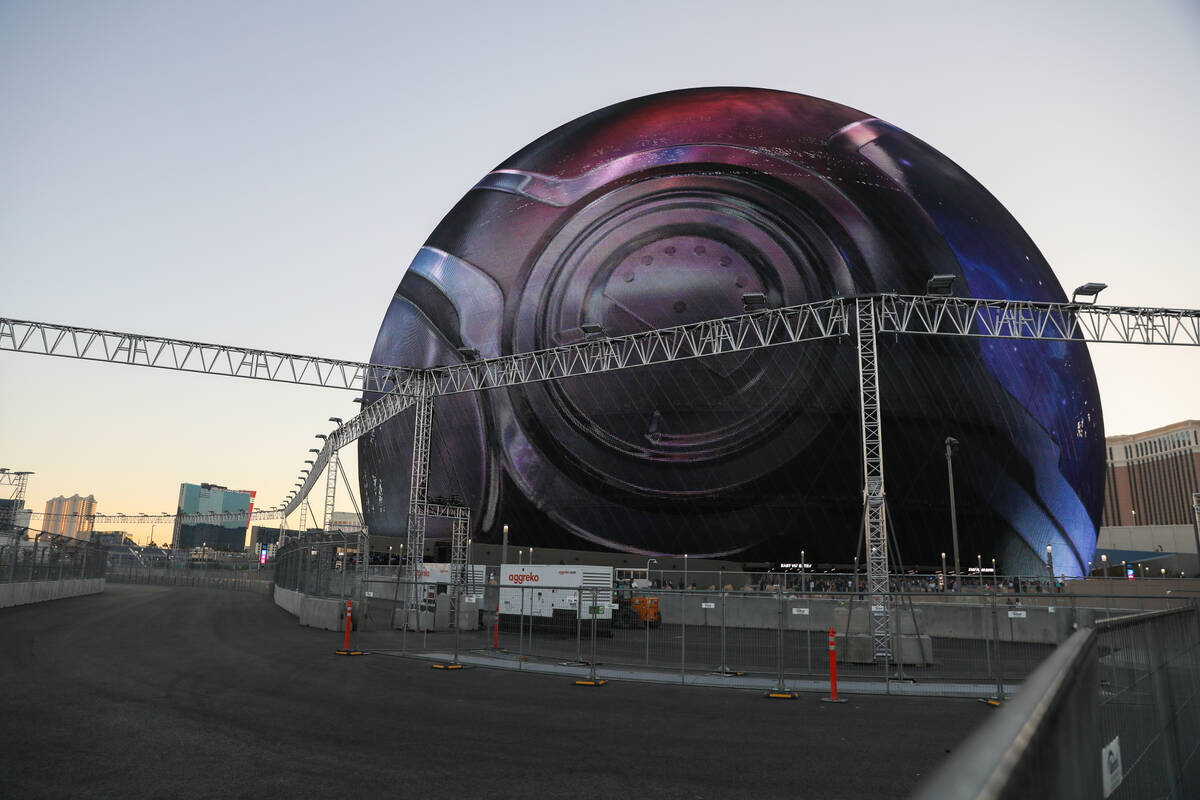 The Sphere is surrounded by construction for the Formula 1 Las Vegas Grand Prix, as seen on Fri ...