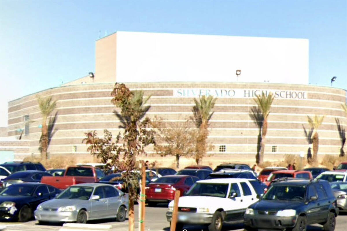 Silverado high school at 1650 Silver Hawk Avenue in Las Vegas is seen in a screenshot. (Google)