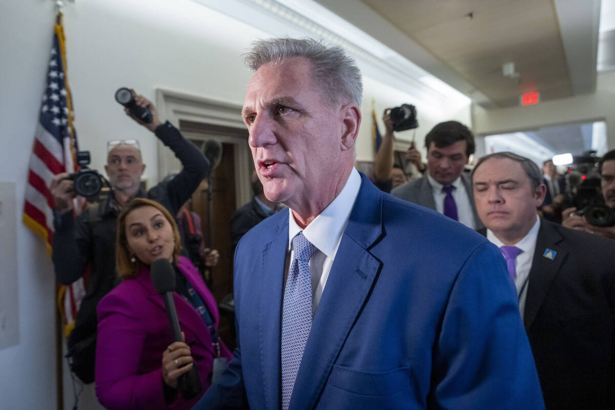 Former House Speaker Kevin McCarthy of Calif., arrives as Republicans meet to decide who to nom ...