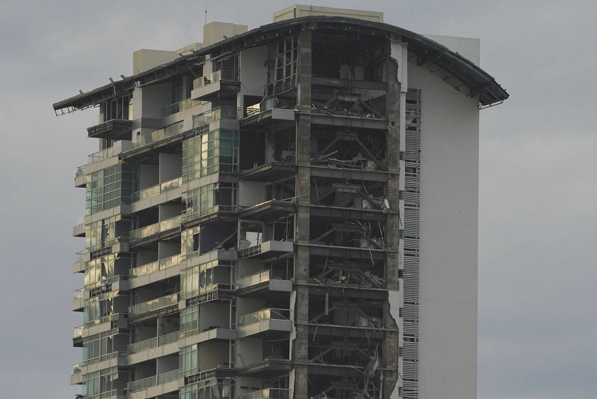 A damaged building stands after Hurricane Otis ripped through Acapulco, Mexico, Wednesday, Oct. ...