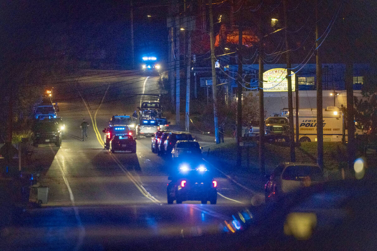 Police respond to an active shooter situation in Lewiston, Maine, Wednesday, Oct. 25, 2023. (AP ...