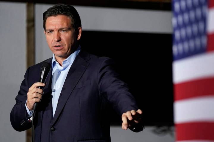 Republican presidential candidate Florida Gov. Ron DeSantis speaks during a meet and greet Satu ...