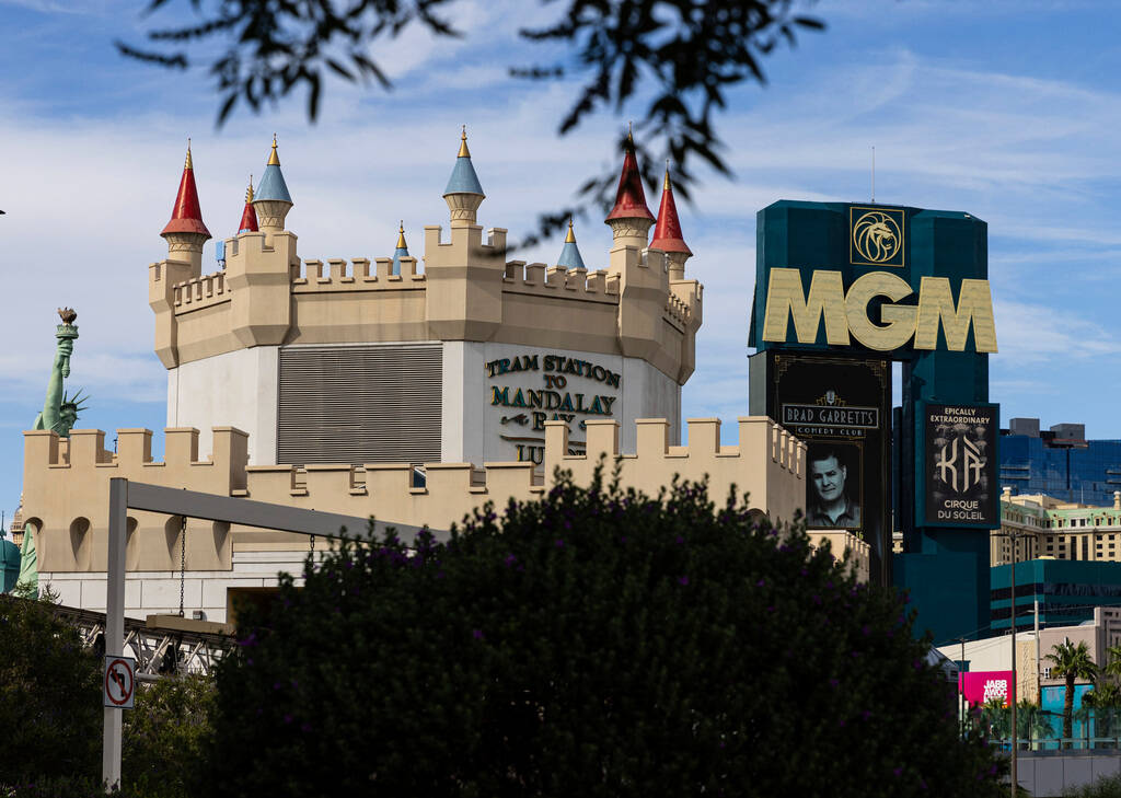 New York New York, left, Excalibur hotel and casino and MGM Grand are seen on Thursday, Sept. 1 ...