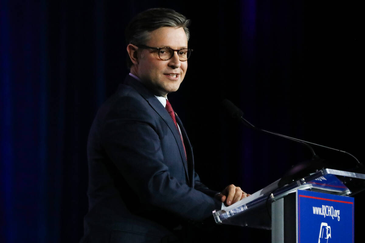 Recently elected Republican House Speaker Mike Johnson speaks at his first public event at the ...