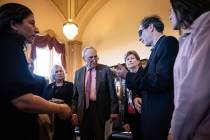 From left, U.S. Sen. Kirsten Gillibrand (D-New York), Senate Majority Leader Chuck Schumer (D-N ...
