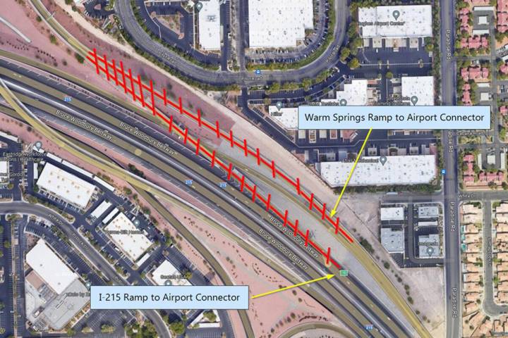 The Interstate 215 westbound airport connector ramp will close Wednesday through Friday for sev ...