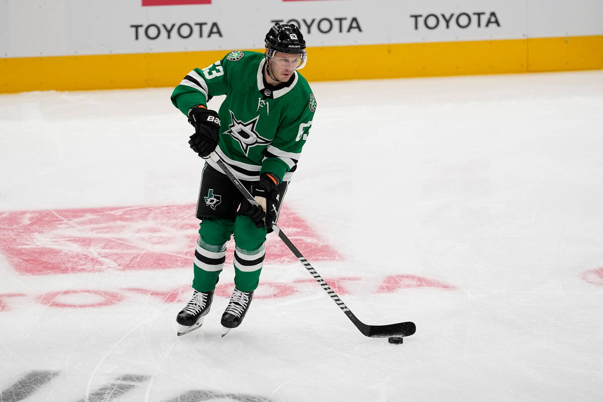 Dallas Stars right wing Evgenii Dadonov warms up before a preseason NHL hockey game against the ...