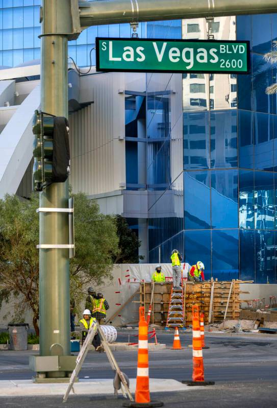 Construction workers are busy with projects nearing the end about the exterior at the Fontaineb ...