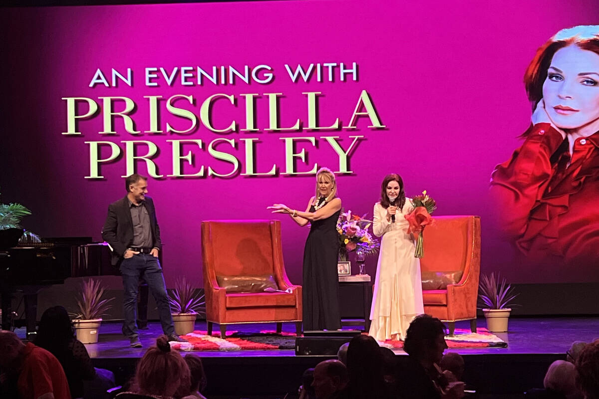 Priscilla Presley, right, is shown with South Point entertainment director Michael Libonati and ...