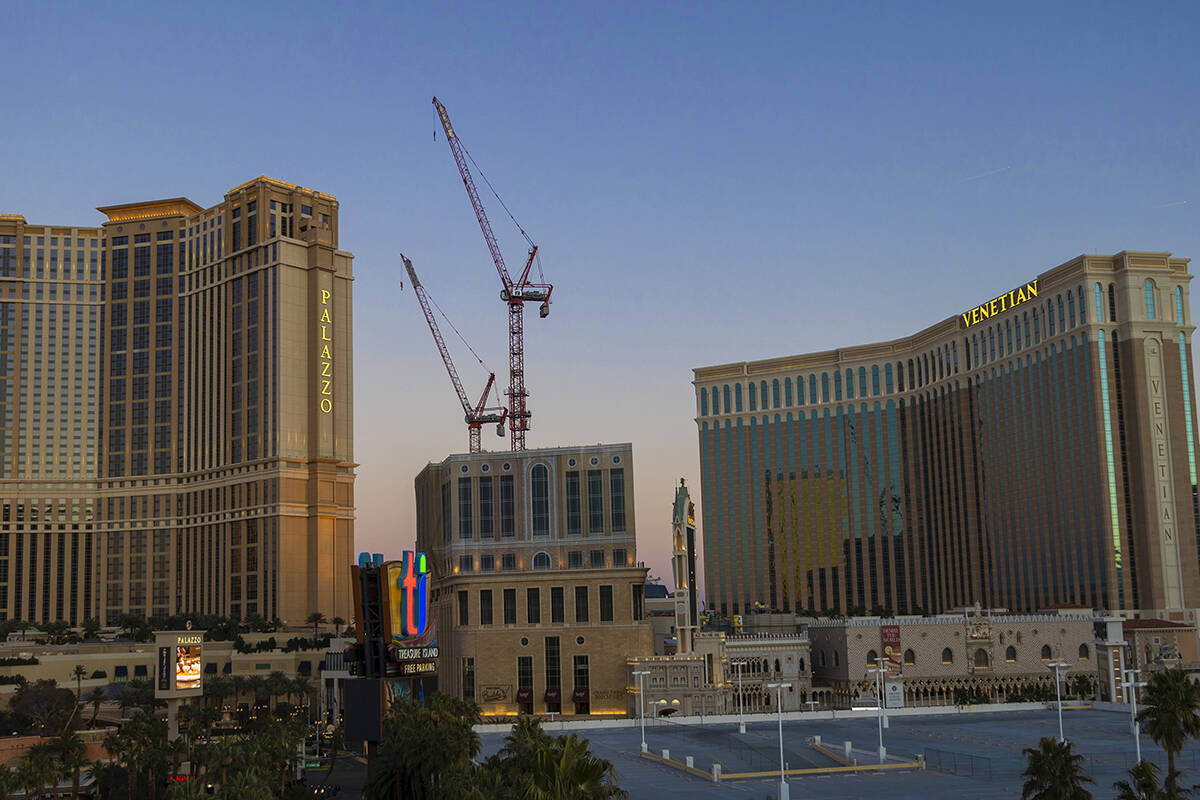 The Venetian, right, and Palazzo on Wednesday, Feb. 2, 2022, in Las Vegas. (Benjamin Hager/Las ...