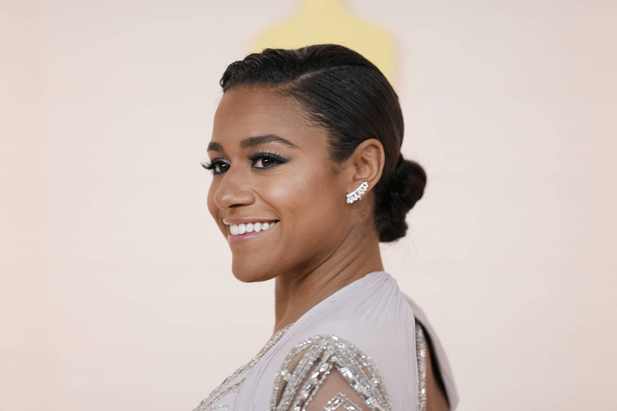 Ariana DeBose arrives at the Oscars on Sunday, March 12, 2023, at the Dolby Theatre in Los Ange ...