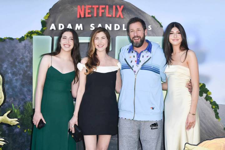 Sadie Sandler, from left, Jackie Sandler, Adam Sandler and Sunny Sandler arrive at the premiere ...