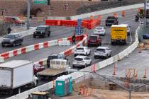 Motorists navigate through the diverging diamond interchange that was added on Tropicana Avenue ...