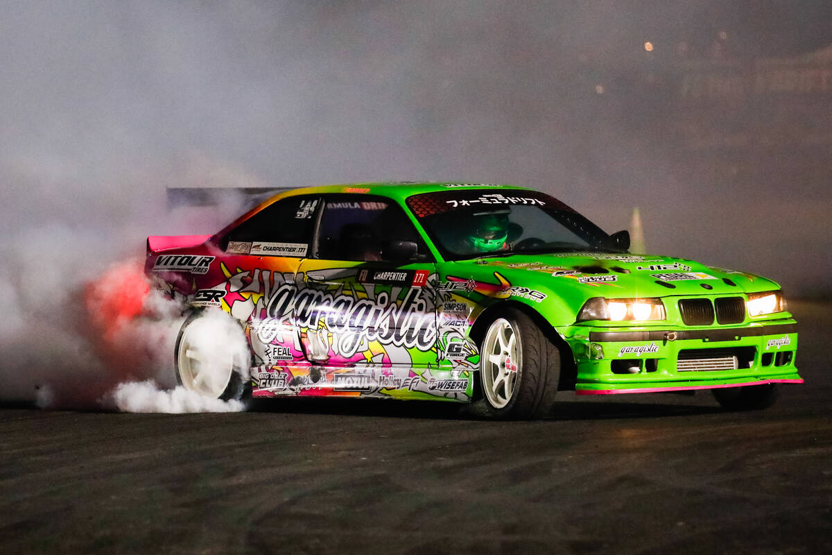 Formula Drift contenders race at the 2023 SEMA Fest on Saturday, Nov. 4, 2023 in Las Vegas. (Da ...