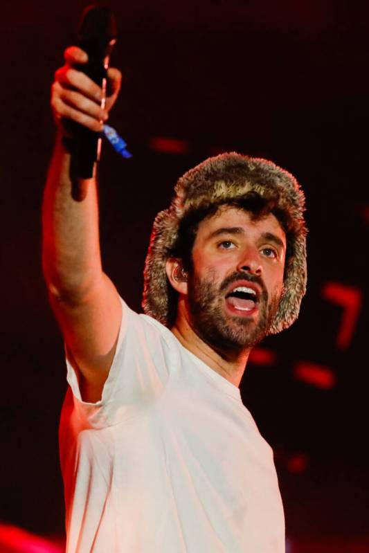 Jack Met, lead singer of AJR, performs at the 2023 SEMA Fest on Saturday, Nov. 4, 2023 in Las V ...