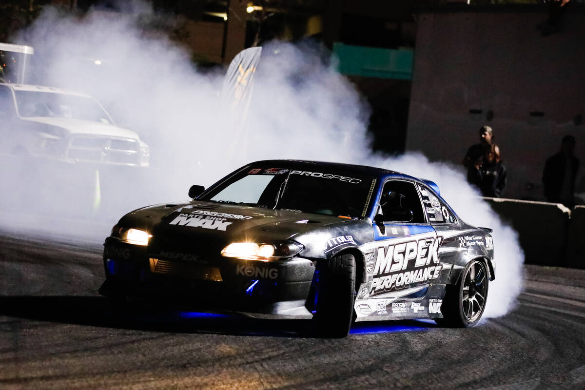 Formula Drift contenders race at the 2023 SEMA Fest on Saturday, Nov. 4, 2023 in Las Vegas. (Da ...