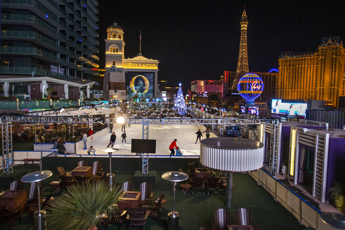 People enjoy some skating on the ice rink at The Cosmopolitan of Las Vegas in 2019 in Las Vegas ...