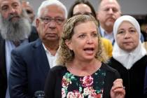 Congresswoman Debbie Wasserman Schultz speaks during a news conference at Chabad of Southwest B ...