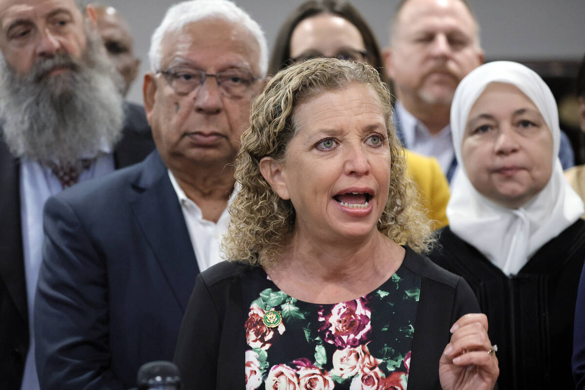 Congresswoman Debbie Wasserman Schultz speaks during a news conference at Chabad of Southwest B ...