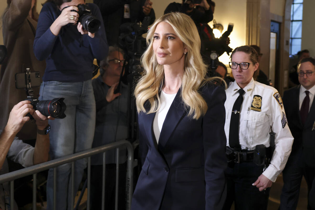 Ivanka Trump arrives at New York Supreme Court, Wednesday, Nov. 8, 2023, in New York. It's Ivan ...