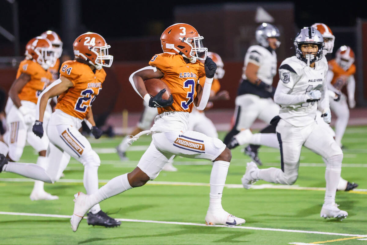 Legacy’s Caden Bridgewater (3) runs the ball down the field during the Class 5A Division ...