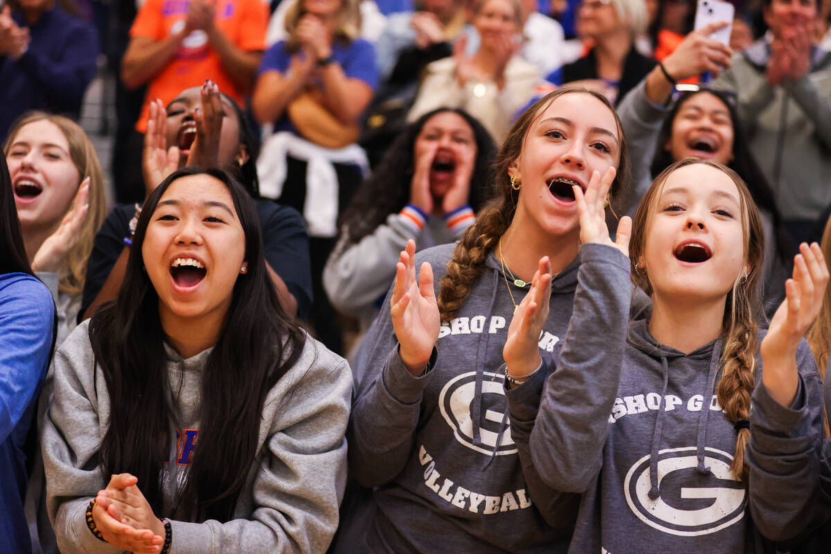 Bishop Gorman students celebrate Bishop Gorman winning the class 5A girls volleyball state titl ...