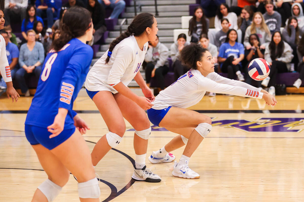 Bishop Gorman’s Ayanna Watson (4) bumps the ball during the class 5A girls volleyball st ...