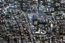 This image provided by Maxar Technologies shows al-Shifa hospital and surroundings in Gaza City ...