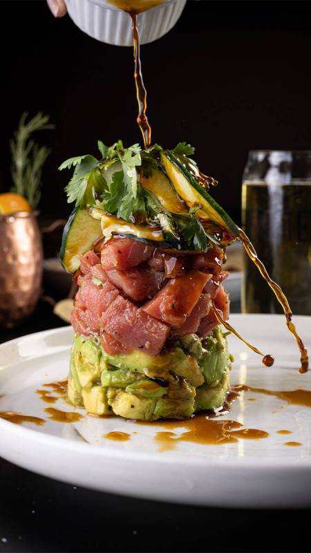 An ahi tuna tower from West Texas Chophouse, an El Paso, Texas, steakhouse that debuted in fall ...