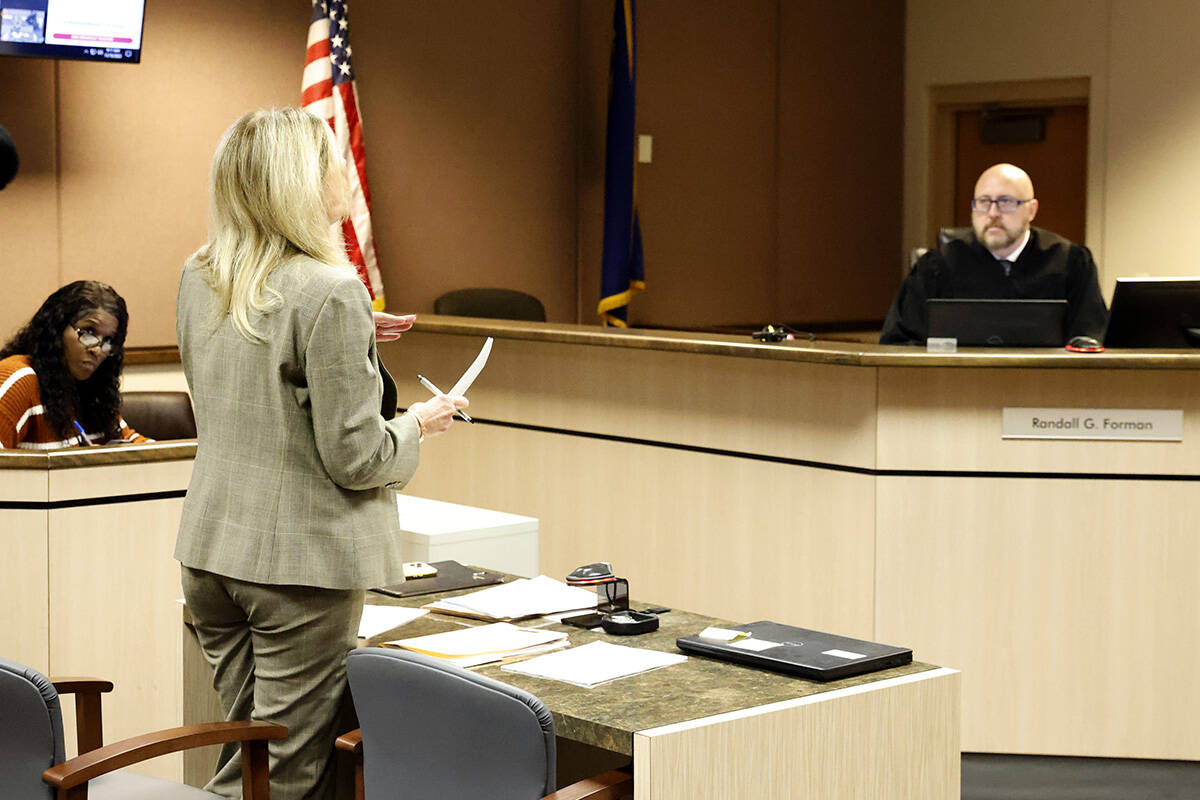 District Court Family Division Judge Randall Forman listens to Clark County Chief Deputy Distri ...