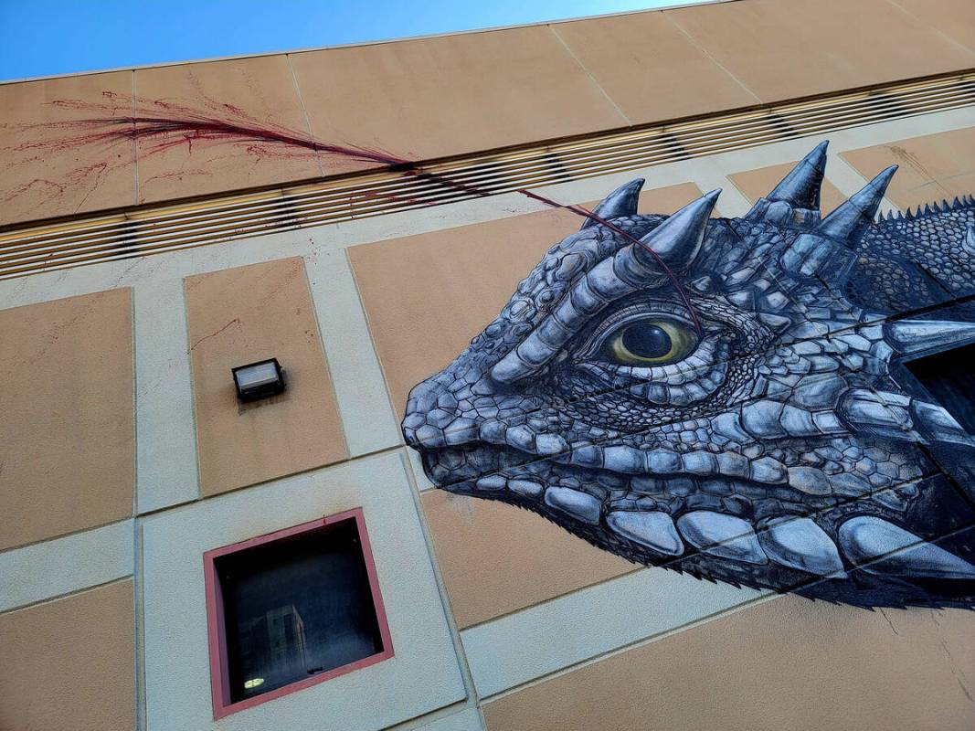 Street artist ROA’s horned lizard mural is seen at 301 N. Sixth St. in downtown Las Vegas. (N ...