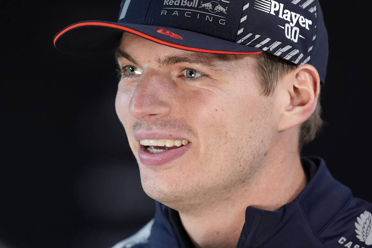 Red Bull driver Max Verstappen, of the Netherlands, speaks to the media ahead of the Formula On ...