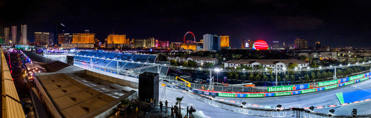 The Strip is the backdrop for an empty track as the first practice session was canceled early d ...