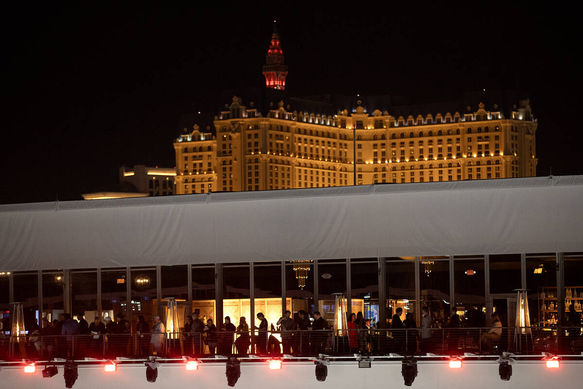 The top floor floor of the Pit Building is filled with Formula One guests during the first prac ...