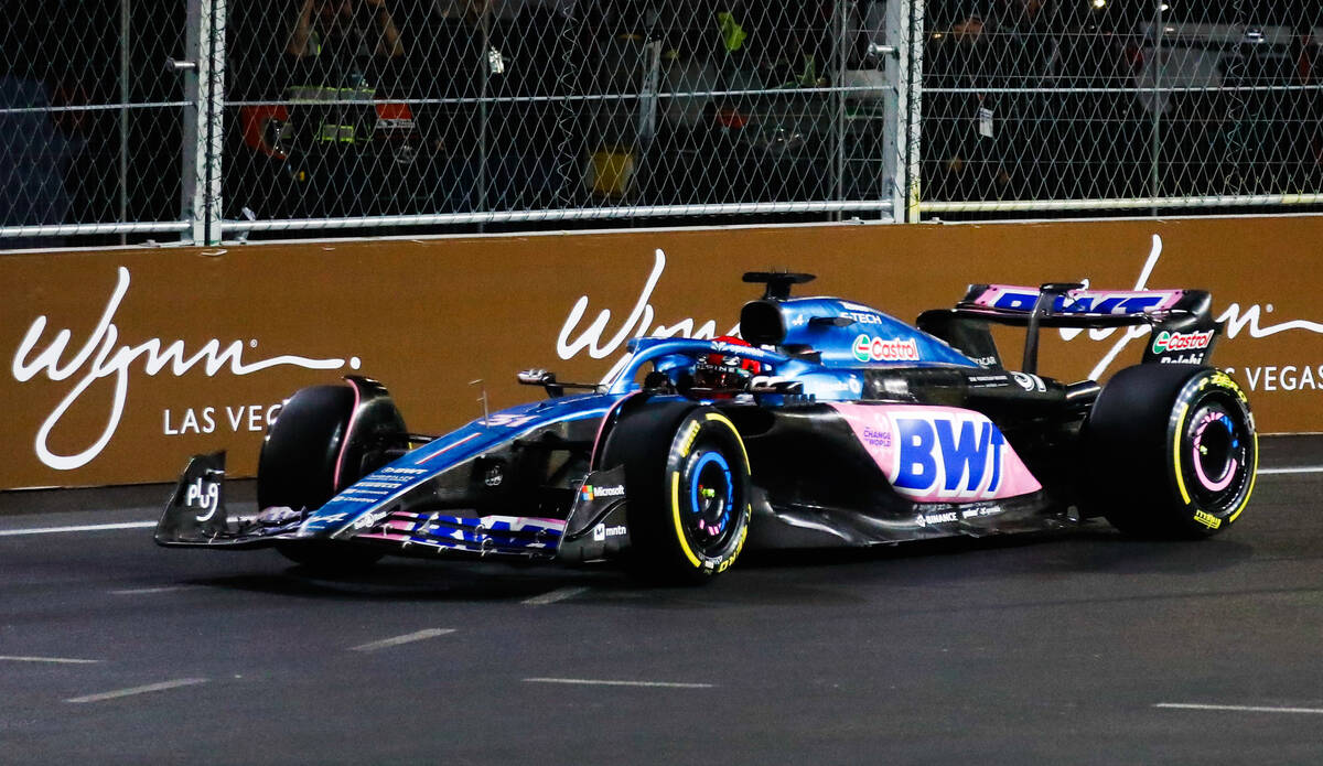 Esteban Ocon competes in the first practice race for the Formula 1 Las Vegas Grand Prix on Thur ...