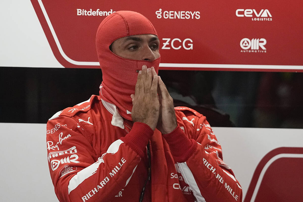 Ferrari driver Carlos Sainz, of Spain, prepares to drive during the final practice session for ...