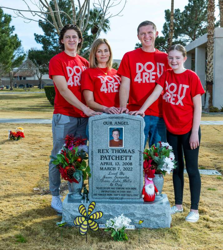 (LtoR) Luke, 17, Samantha, Jason and Bella Patchett, 12, around the headstone of their deceased ...