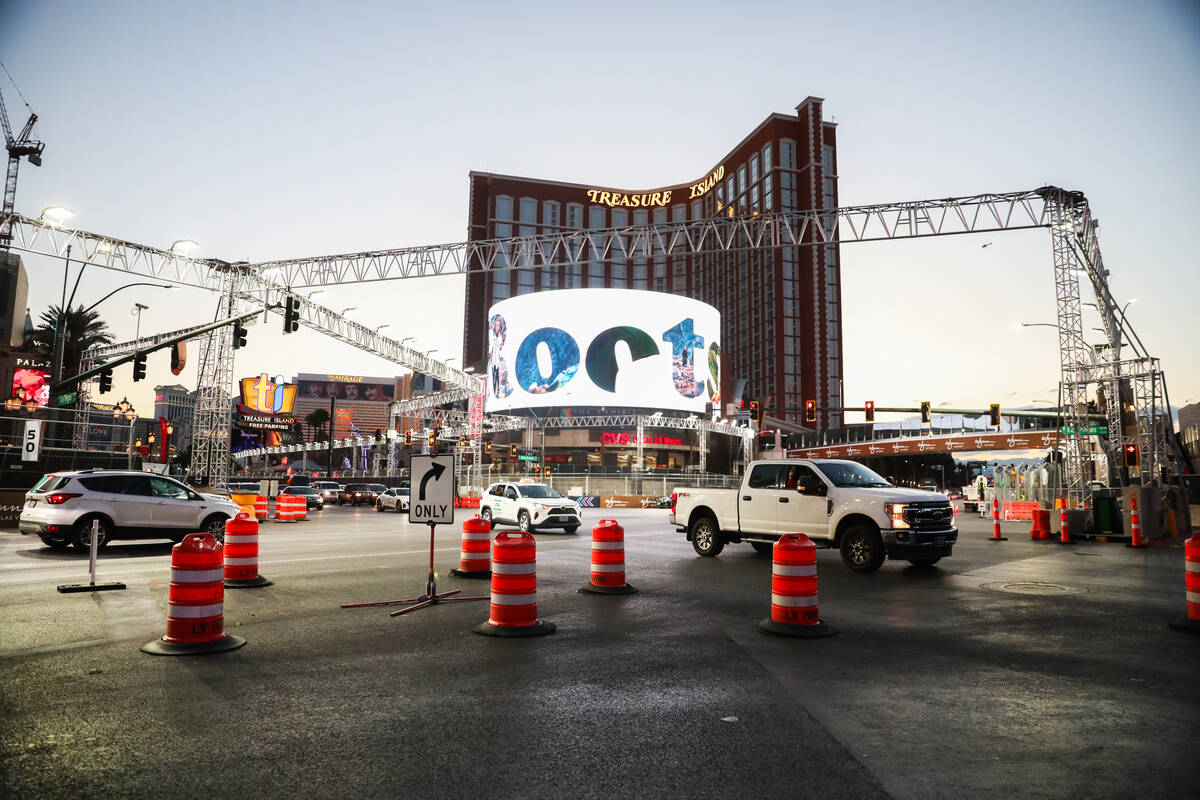 The Formula 1 racetrack along Las Vegas Boulevard prepares to close public access prior to the ...