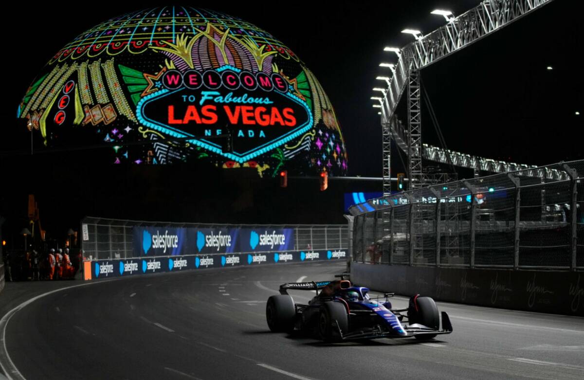 Alexander Albon, of Thailand, drives during the final practice session for the Formula One Las ...