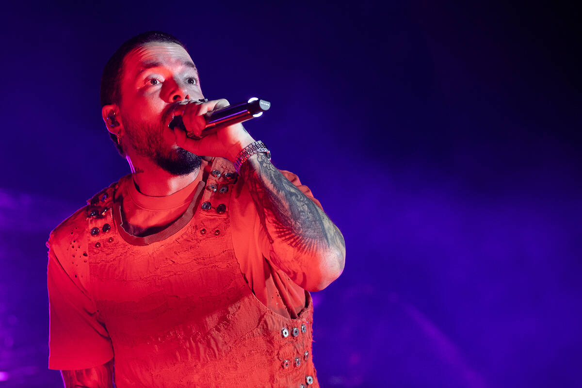 J Balvin performs at the Sphere before the Formula One Las Vegas Grand Prix auto race on Saturd ...