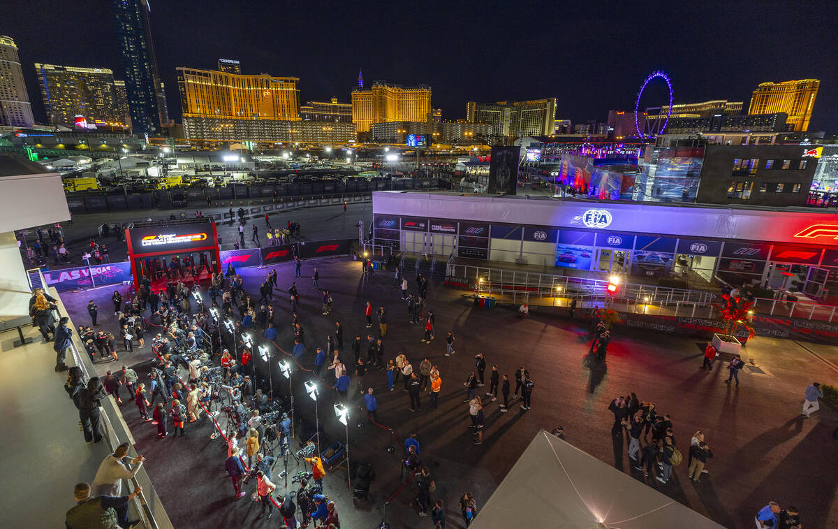 Racers and celebrities walk the "red carpet" during race night of the Las Vegas Grand ...